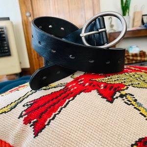 Black vegan leather belt with silver hardware